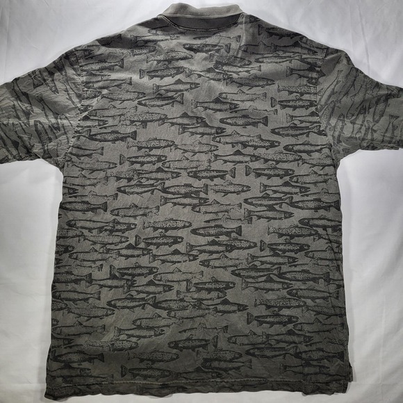 Woolrich Men's XL Olive Green All Over Fish Print Short Sleeve Polo - Picture 5 of 7
